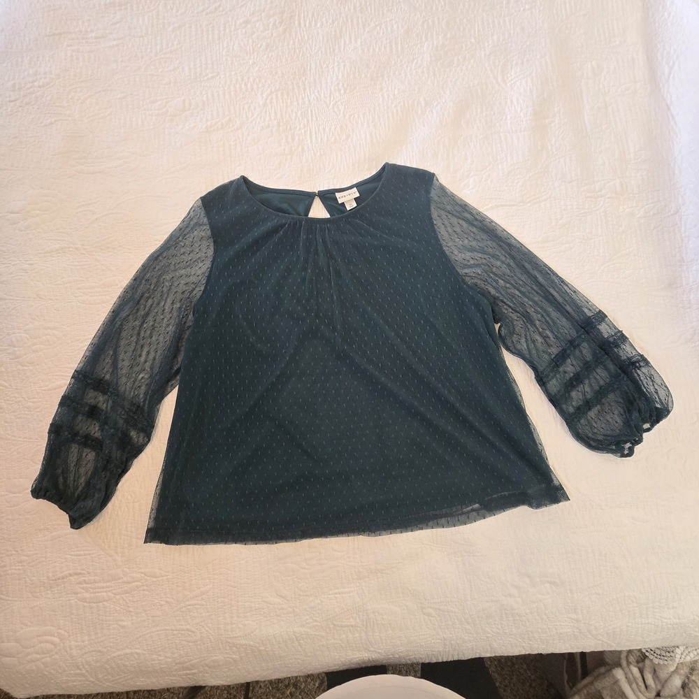 Ava & Viv Peasant Blouse Mesh Sheer Long Sleeve Jewel Green‎ Royal Whimsigoth 2X - Picture 5 of 16